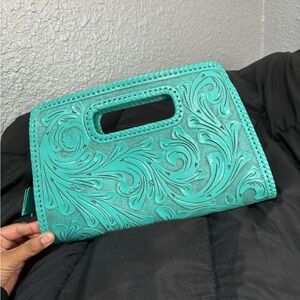 Chic Turquoise Embossed Clutch